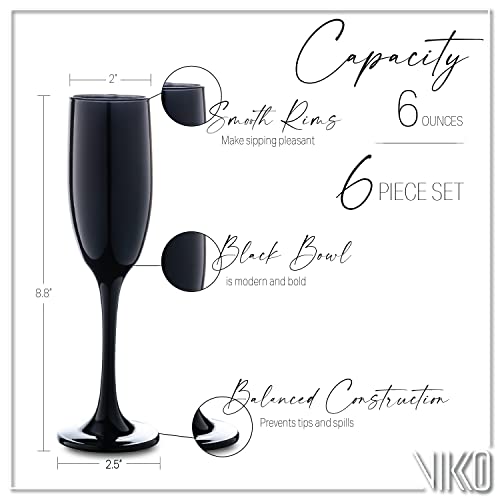 Vikko Décor Black Champagne Flutes: 6 Ounce Capacity – Perfect For Parties, Weddings, And Everyday – Thick And Durable – Dishwasher Safe – Set Of 12 Sparkling Wine Glasses #TOP4