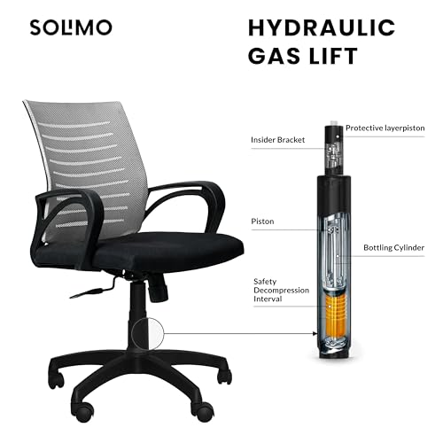 Image of Amazon Brand - Solimo Sitly Mid Back Revolving Office Chair for Work from Home, Study, and Computer Use | Heavy Duty Base | Ergonomic Mesh Design | Durable & Comfortable Seating (Grey Mesh)