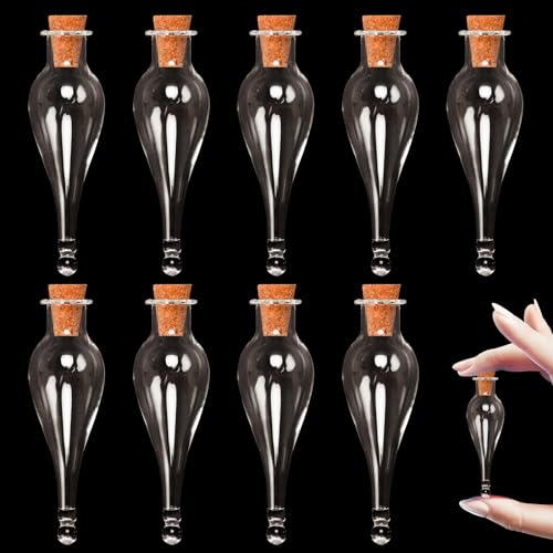 Bbiamsleep 10 Pcs Small Mini Teardrop-shaped Glass Bottles with Cork Stoppers: Wishing Bottles, Message, Mini Drift, Perfume, Souvenir Charms, Wedding Favors, Party Decorations