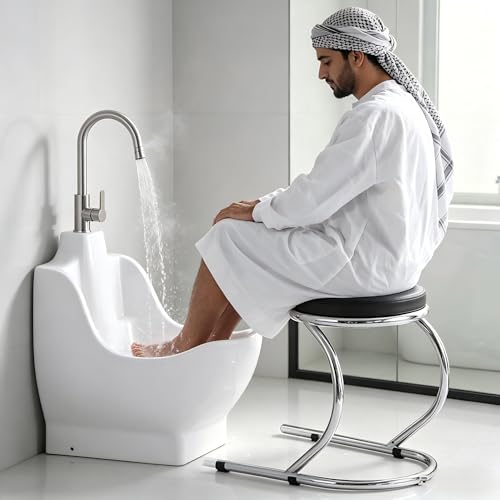 Lavabo de cerámica para pies musulmán con taburete miniatura 7