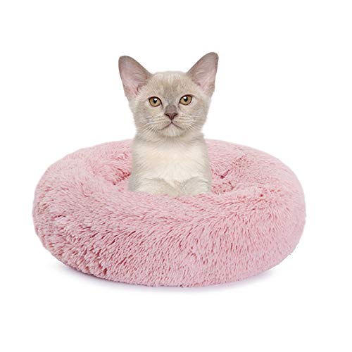 Pejoye Redonda Felpa Cama Perro Gato, Cama calmante para Grande Pequeño Mascota Invierno, Cómoda y Lavable, 50/60/70CM, Gris Claro/Gris Oscuro/Rosa/Caqui/Albaricoque