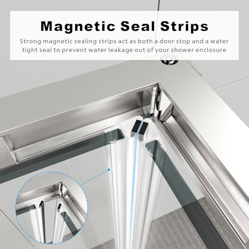 32\" L x 32\" W x 72\" H Square Corner Shower Door, Durable Aluminum Sliding Shower Enclosure in Brushed Nickel with Enduro Shield 1/4\" ANSI Certified Tempered Glass UK-E32X32X72-BN - Thumbnail 5