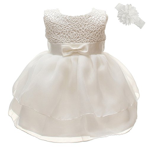 Coozy Toddler Baby Girl Dress Princess Christening Baptism Gowns Pageant Bow Formal Dresses (Ivory, 6M/6-12months)