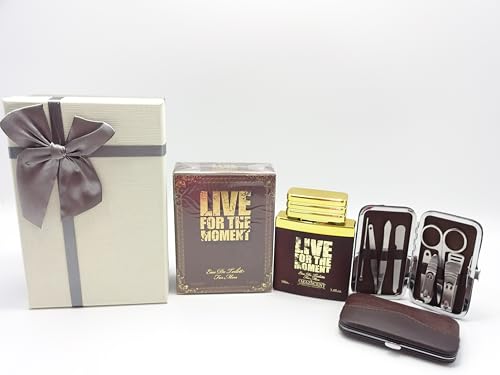 Coffret de luxe homme Amazscent avec parfum raffiné et accessoires en acier inoxydable