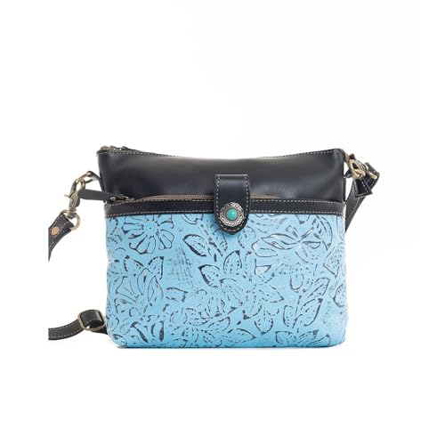 Myra Bag Western Leather Shoulder Bag for Women - Upcycled Crossbody Handbag Sky Blue4