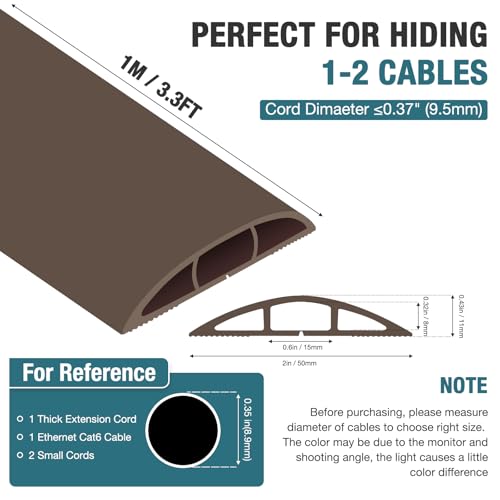 Image of Floor Cord Cover, Cable Protector, 0.63W x 0.31H inches, Wire Cover for Extension Cords, Floor Cable Covers Prevent Cable Trips (Brown, 50-3.3 Feet)