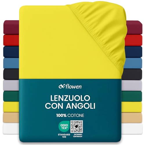 Lenzuola con Angoli Matrimoniale 160x190 cm Giallo in 100% Puro