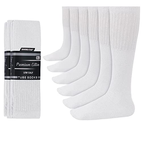 Diamond Star Men's 6 Pack Athletic Tube Socks Running Sports OVER THE CALF Full Cushioned Premium Soft Cotton Big and Tall