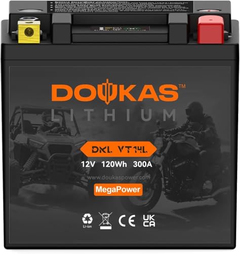 Image of DKL VT14L 10Ah Extreme Capacity Lithium V-twin Battery, Replacement for YTX14L-BS, Heavy Duty Powersport Battery Designed for Harley Davidson & Sportster Iron 883, Powersports
