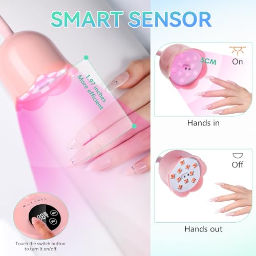 Image of Makartt UV Nail Lamp: Flash Cure lamp UV Light for Gel Nails Polish Luminoza 30mW /cm Rechargeable LED Nail Light with 4 Timers & Auto Sensor Fast Curing Goosenecks Lamp for Home DIY Manicure (Pink)