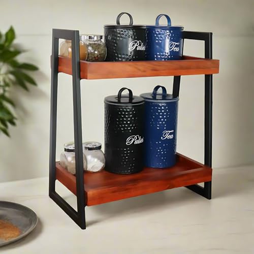 Image of Premium Linea Wooden Kitchen Organizer /Countertop Kitchen Storage Rack /Spice Rack /Shelf /Wooden Organizer /Living Room Organizer,Big(40 L x 26 W x 51 H Centimeters)