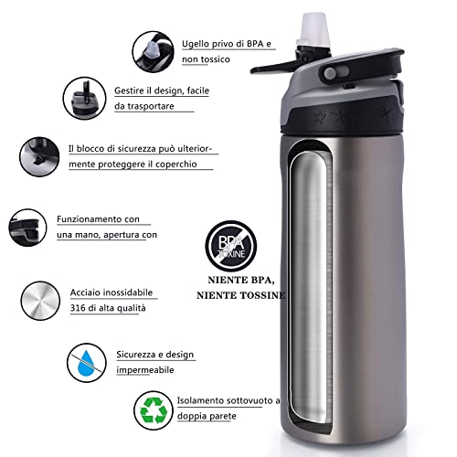 Borraccia Termica con Cannuccia, Borraccia inox
