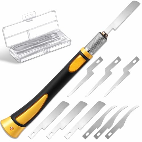 Honoson Mini Hand Saw Model Tools Small Hobby Saw Blades Kit with 9 Tiny Razor Hacksaw Blades for Miniatures Modeling DIY Crafts Plastic Models Wood(Yellow Style 2)