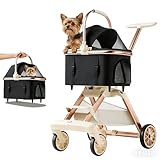EPPMagice All-Terrain Pet Stroller for Small Medium Dogs & Cats, 30 lbs Capacity - Portable Carrier with One-Touch Brake, Lightweight Foldable Design & Shock Absorption Wheels,Black
