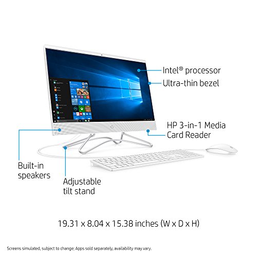 Image of HP 22-Inch All-in-One Computer, Intel Core i3-8130U, 4GB RAM, 1TB Hard Drive, Windows 10 (22-c0030, White)