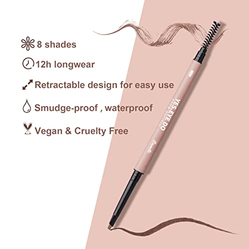 Eyebrow Pencil For Older Women, Dual-Ended Brow Liner Pen With Spoolie, Micro Triangle Tip Eye Brow Filler Pen For Brow Lamination Effect, Hair-Like Stroke, Gray, Yes.eye Do #TOP3