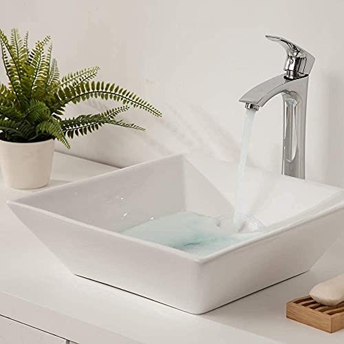 Square Vessel Sink - Sarlai 16'' Modern Square Above Counter White Porcelain Ceramic Bathroom Vessel Vanity Sink Art Basin #TOP1