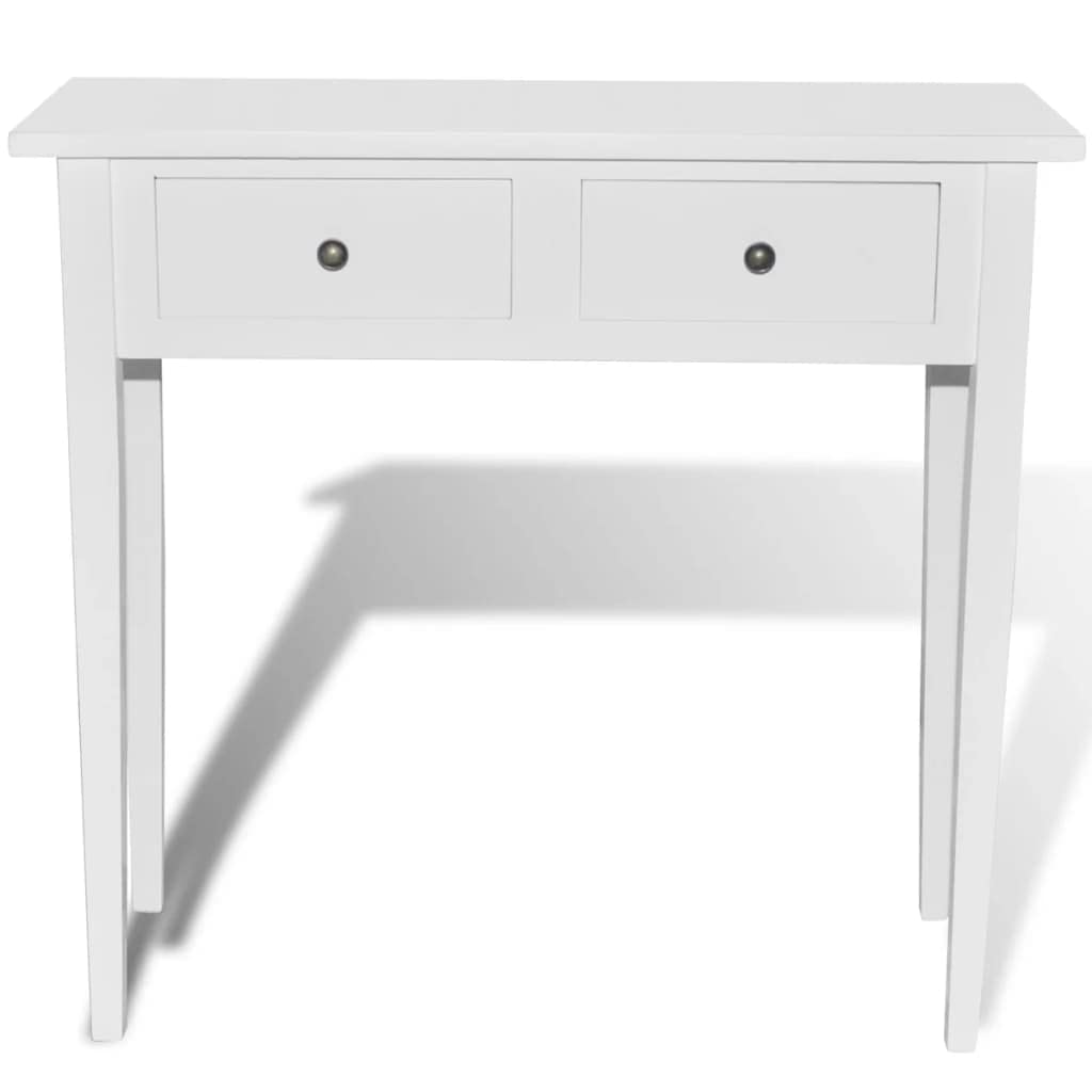 Tavolo Consolle da Trucco con 2 Cassetti Bianco, Design Moderno per Salotto e Ingresso, Mobile per Trucco e Accessori, Realizzato in MDF e Legno di Pino, Struttura Compatta