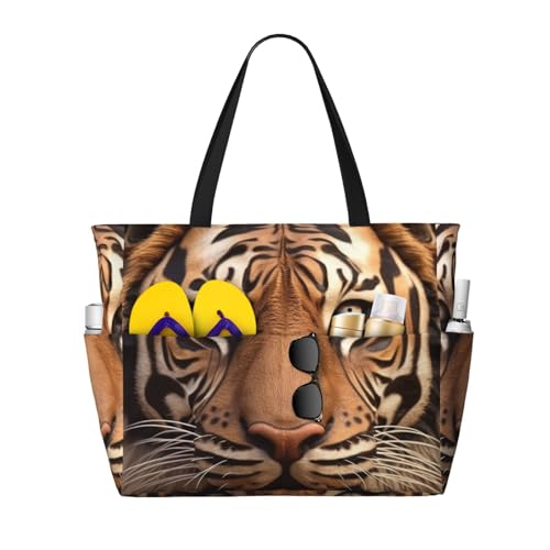 Beach Bags For Women Large Waterproof Sandproof Beach Tote Bag Lightweight Zipper Carry On Bag 3d Tiger Head Pool Bag For Gym Travel Vocation