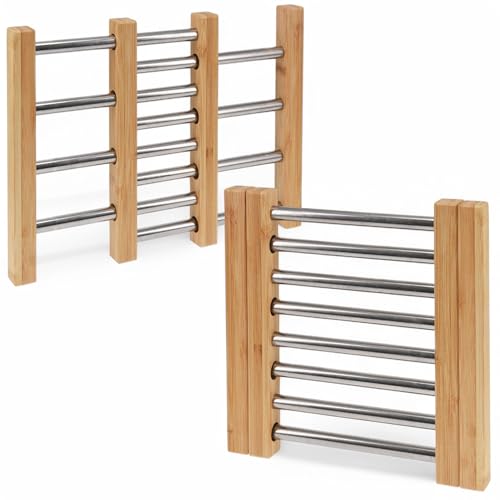 MIK funshopping Dessous de plat en bambou organique pour cuisine, table à manger, table de jardin (extensible 21,5 x 22 cm - 35,5 x 22 cm)