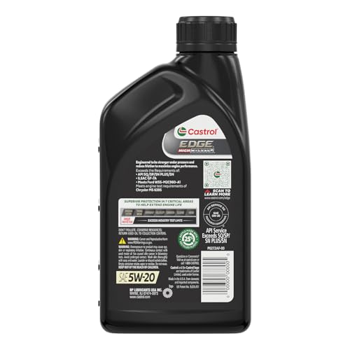 Image of Castrol EDGE High Mileage 5W-20 Advanced Full Synthetic Motor Oil, 1 Quart, Pack of 6