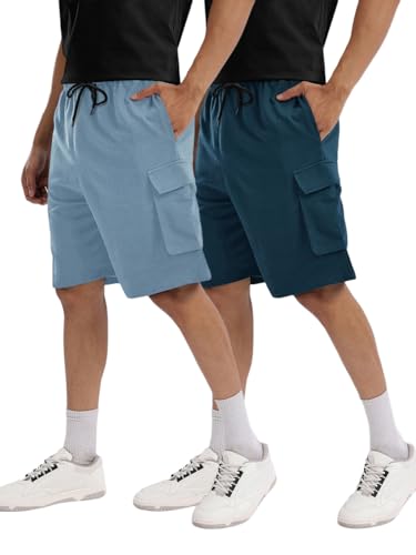 Image of Pinkmint Cargo Shorts for Men Pack of 2 Cotton Lycra Training Gym Shorts for Men Casual Workout Lightweight Summer Shorts with Dual Side Pockets Half Pant for Running, Gym, Walking, Travel
