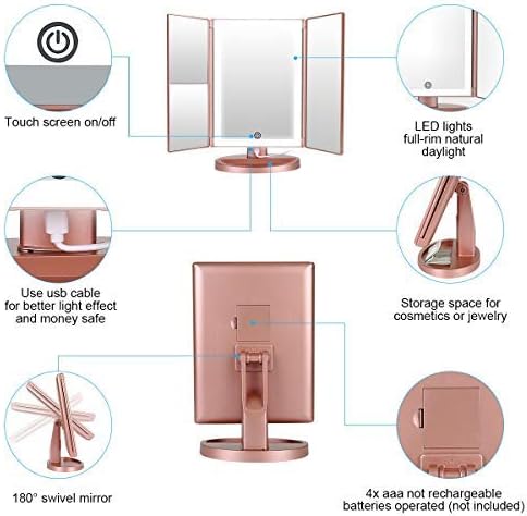 Flymiro Makeup Mirror with LED Lights,1x/2x/3x Magnification,36 LED Lights Vanity Cosmetic Mirror with Touch Screen,180° Adjustable Rotation,Travel Tri-fold Mirror