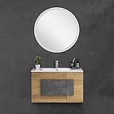 Mobile Bagno Sospeso Effetto Legno 80x47 Cm con Specchio Tondo