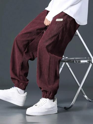 Image of KOTTY Men's Solid|Button|Wide|Loose fit|Corduroy Trousers & Pant for Men