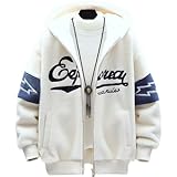 [unifiss] ボア ロゴ ブルゾン ジャケット フード アウター ジップ 暖かい 長袖 秋冬 メンズ いなずま カジュアル シンプル シルエット ハイネック ルーズ 体型カバー おしゃれ ポケット 両ポケット 通勤 通勤用 通学 仕事用 仕事着 作業用 防寒 紫外線カット フード付きパーカー ハイネック カジュアル 白色 ホワイト 4A-U09-WHL