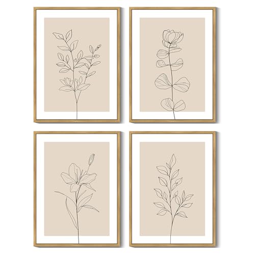 Drsoum Botanical Boho Framed Wall Art Wooded Minimalist Aesthetic Flower