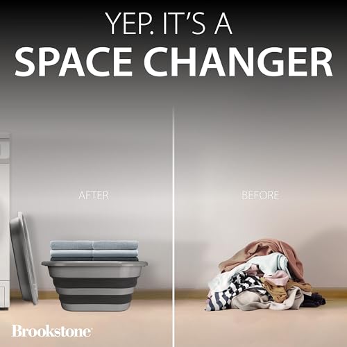 Image of BROOKSTONE Collapsible Laundry Basket Set, Modern Medium Collapsible Basket Set, Comfort Non-Slip Grip Handles, Minimalist Space Saving Design, Portable Pop-Up Hamper, BPA FREE, Dark Grey, 2 PACK