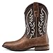 Kitulandy Cowboy Boots For Men Western Fashionable Retro Stylish Embroidered Square Toe Boots Chunky Heel
