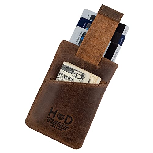 Hide & Drink Vertical Card Sleeve, Holds Cards & Folded Bills, Full Grain Leather, Handmade, Bourbon Brown3