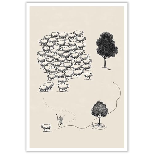 ZETCGSH Vintage Jesus Leaves The Jesus Art Bible Art Jesus Good Shepherd Canvas Wall Art Print Poster Rejoices Over One Lost Sheep Farmhouse Room Decor Aesthetics 12X16 in Unframed