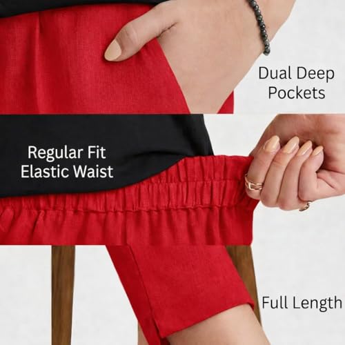 Image of DIGITAL SHOPEE Women Regular Fit Elastic Waist Full Length Cotton Formal Trouser for Casual Wear, Office Wear