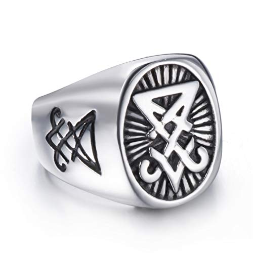 Elfasio Sigil Of Lucifer Rings For Men Satanic Satan Demon Devil Symbol Stainless Steel Ring Vintage Jewelry Size 10 #TOP1