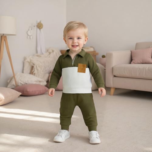 Image of VISGOGO Baby Boy Clothes Toddler Fall Winter Outfit Sweater Toddler Boy Striped Clothes 6 12 18 Months 2 3T 4T Pant Set