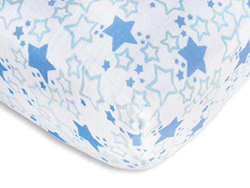 Image of SwaddleDesigns Softest Cotton Muslin Fitted Crib Sheet /Toddler Sheet for Baby Boy & Girl, Blue Starshine