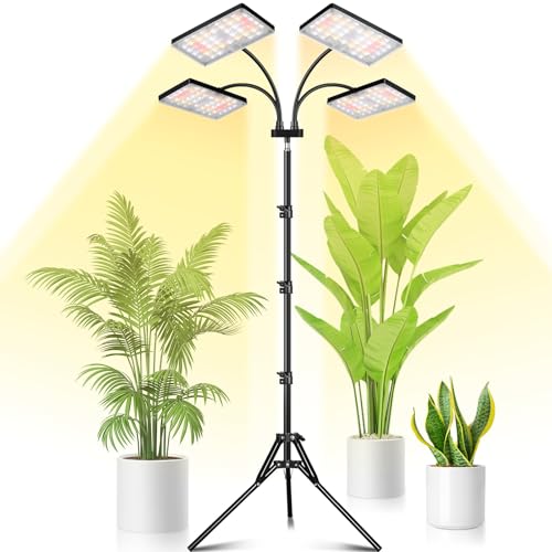 LBW Grow Light for Indoor Plants, Quad-Head Standing Plant Light, Full Spectrum, Wide Coverage, 63” Adjustable Height, Plug & Play