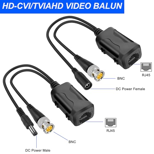MEIRIYFA Passive Video Balun BNC to RJ45 Cat5e/6 Video Baluns Transceiver Transmitter with Power Connector for 720P 1080P 3MP 4MP 5MP 8MP HD-CVI/TVI/CVBS Analog to IP Camera Converter (2 Pairs) by MEIRIYFA - Used condition - Image 6
