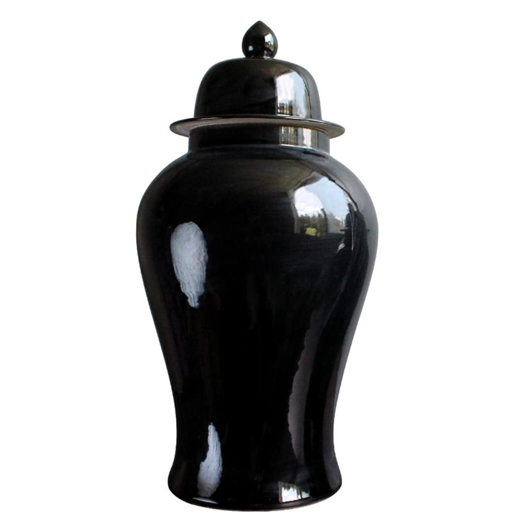 Modern Ginger Jar Vase,Black Ginger Jar With Lid,Ginger Jar Temple Jars Vase Decor,Ceramic Decorative Jars for Home,Office, Table, Living Room,Bookshelf,Mantle Firep L