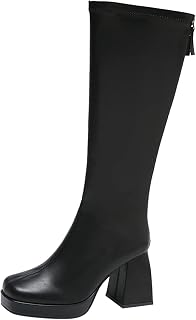 Womens Knee High Riding Boots High Shoes Sexy Women Insert Boots Female Heel Boots Height Cotton Boots High Ladies Elasticity Autumn Long Warm Knee Winter women's boots for Walking Hiking Outdoor