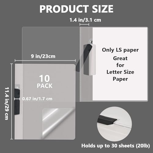 TOTiyea 10 Pack Clear Report Covers with Swing Clip, File Folder with Swing Clip, 30 Sheets Capacity, Slide Locking Report Covers, Letter Size, Clear - Thumbnail 2