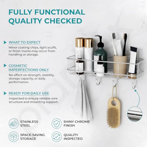 Image of Plantex Shelf for Bathroom /Stainless Steel Bathroom Shelf with Minor Surface Marks from Transit, Fully Quality Checked /Washroom Shelf with Hook - Pack of 1(Chrome)
