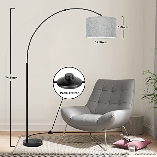 Arc Floor Lamps For Living Room, Modern Floor Standing Lamps With Marble Base, Farmhouse Over The Couch Hanging Lamp With Drum Shade, Contemporary Arching Tall Stand Up Lights For Bedroom Office, Grey #TOP3
