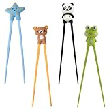 4 Paar Essstäbchen,Sushi Stäbchen, Stäbchen mit Tiermotiv, mit EssstäBchen Hilfe, Wiederverwendbar, Abnehmbares Design, für Anfänger
