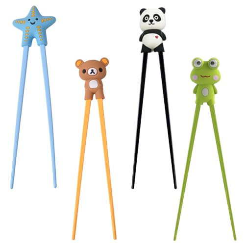 4 Paar Essstäbchen,Sushi Stäbchen, Stäbchen mit Tiermotiv, mit EssstäBchen Hilfe, Wiederverwendbar, Abnehmbares Design, für Anfänger