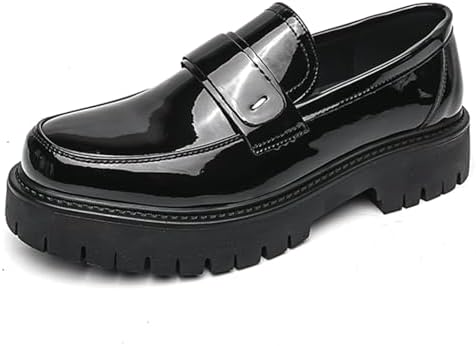 Men's Fashion Chunky Platform Penny Loafers Luxury Round Toe Slip-On Dress Shoes with Non-Slip Lug Sole for Business Work and Daily Casual Wear Sizes 6-14