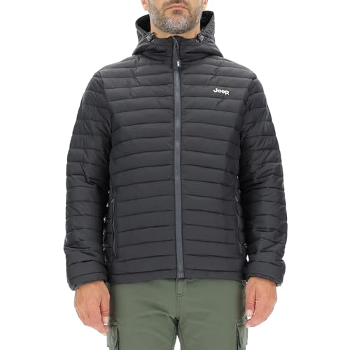 O102877-B000 J PIUMINO Tasche zippate stampa piccola J23W L uomo con cappuccio nero